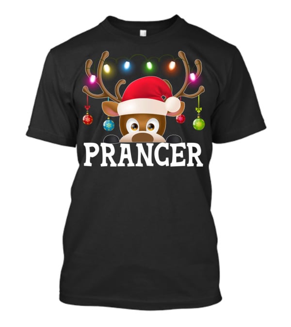 Prancer Santa Reindeer Xmas Lights Ornaments T-Shirt