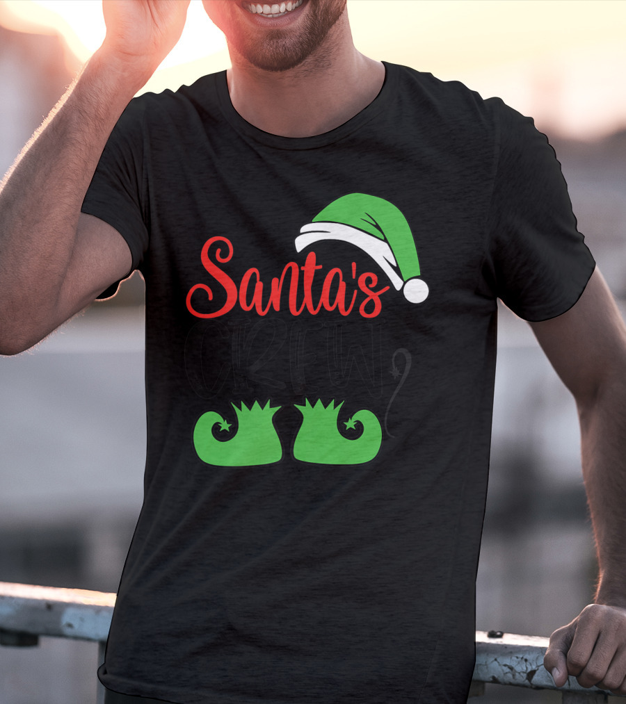 Santa's Crew Christmas Hat And Shoes T-Shirt