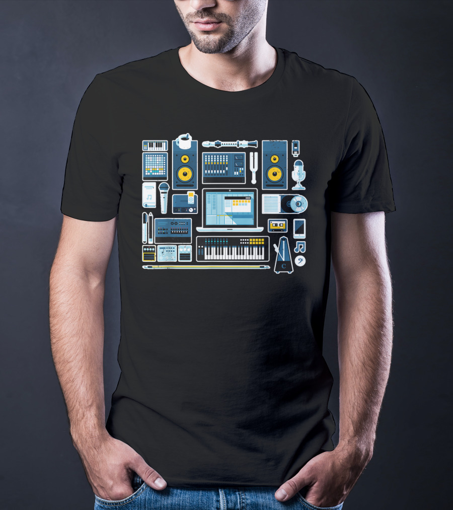 Music Production Essentials Sound Engineer Audio Equipment Collection T-Shirt