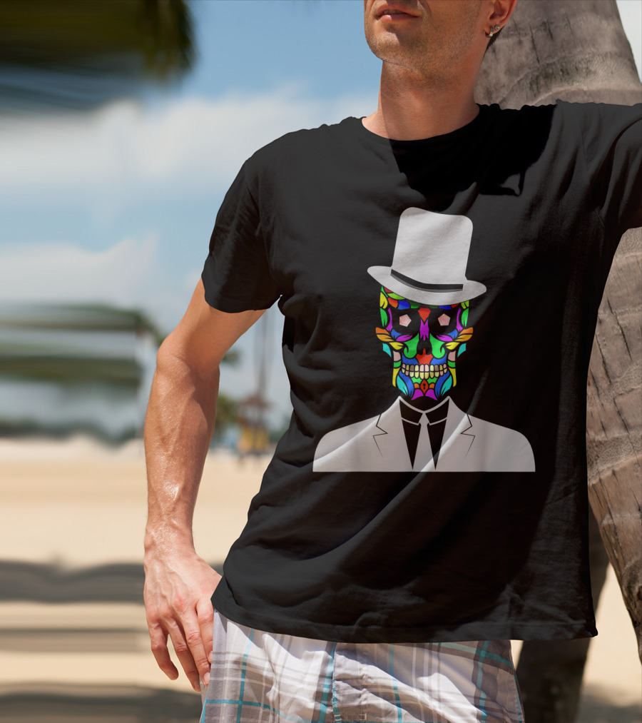Sugar Skull Baron Samedi Voodoo Colorful Mask In Suit And Top Hat T-Shirt