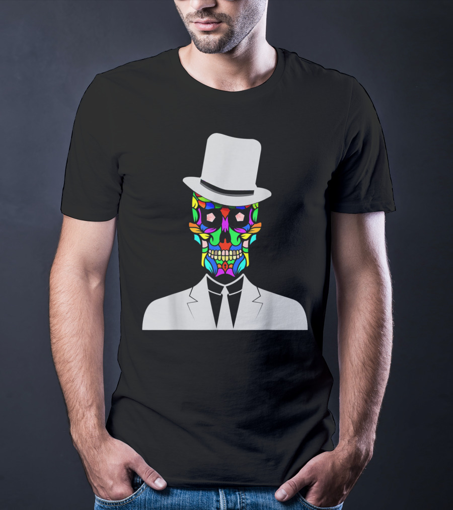 Sugar Skull Baron Samedi Voodoo Colorful Mask In Suit And Top Hat T-Shirt
