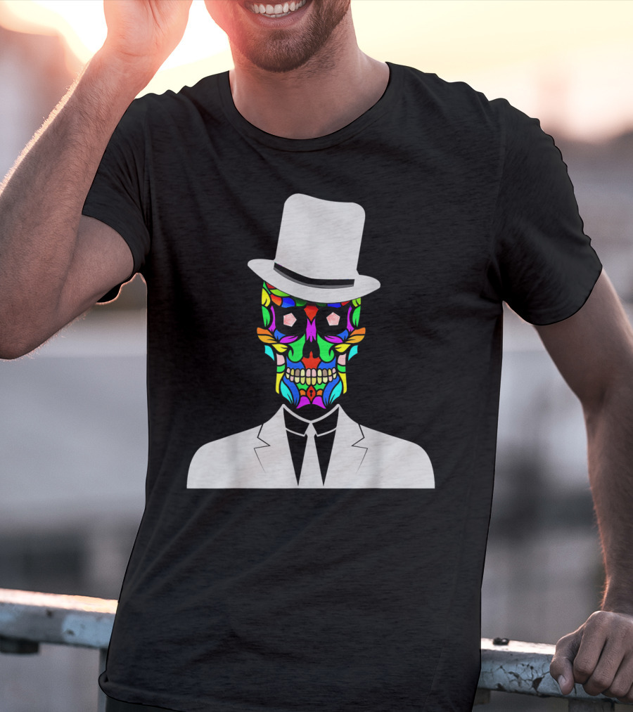 Sugar Skull Baron Samedi Voodoo Colorful Mask In Suit And Top Hat T-Shirt