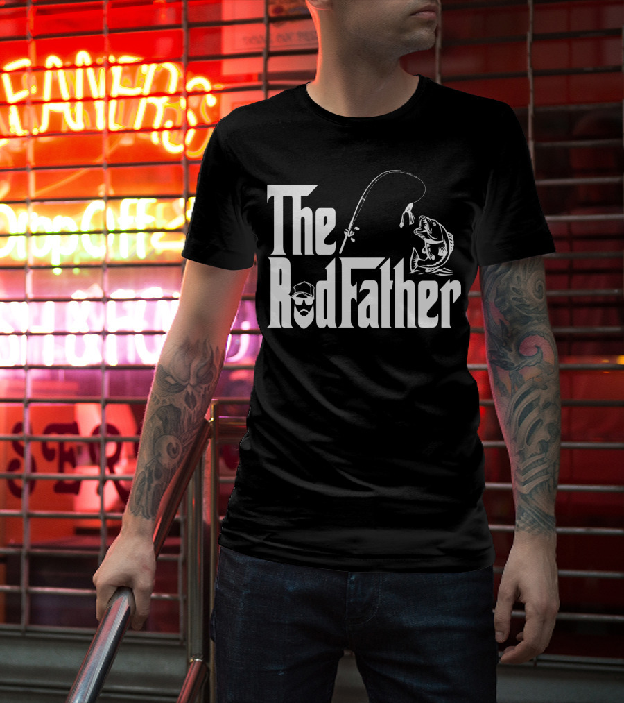 The RodFather Fishing Rod Fish Reel Bearded Man T-Shirt