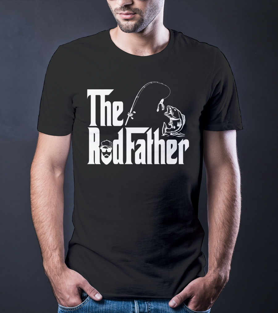 The RodFather Fishing Rod Fish Reel Bearded Man T-Shirt