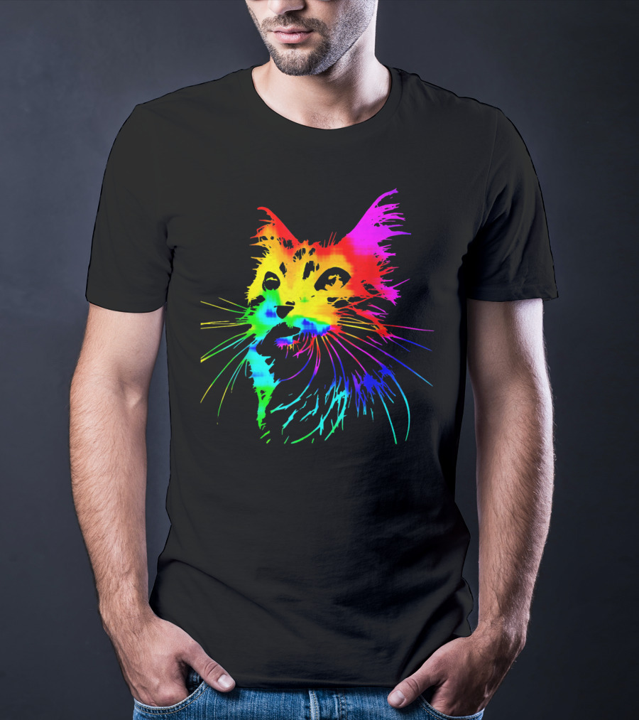 Tie Dye Rainbow Cat Multicolor Psychedelic Cat T-Shirt