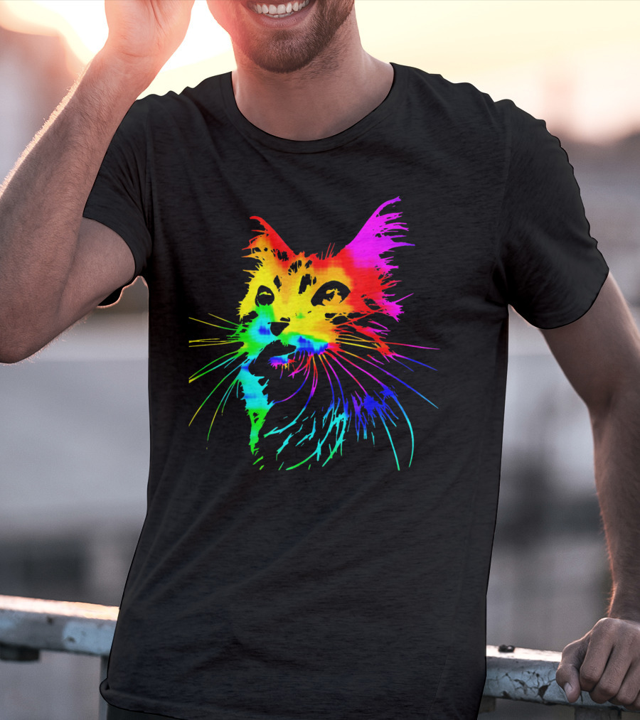 Tie Dye Rainbow Cat Multicolor Psychedelic Cat T-Shirt