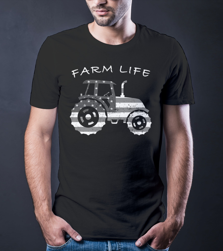 Farm Life Tractor American Flag Farmer T-Shirt