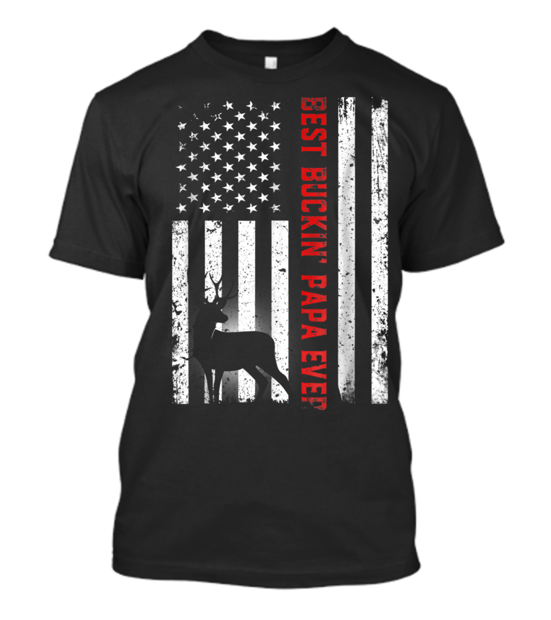Best Buckin' Papa Ever USA Flag Deer Hunting T-Shirt