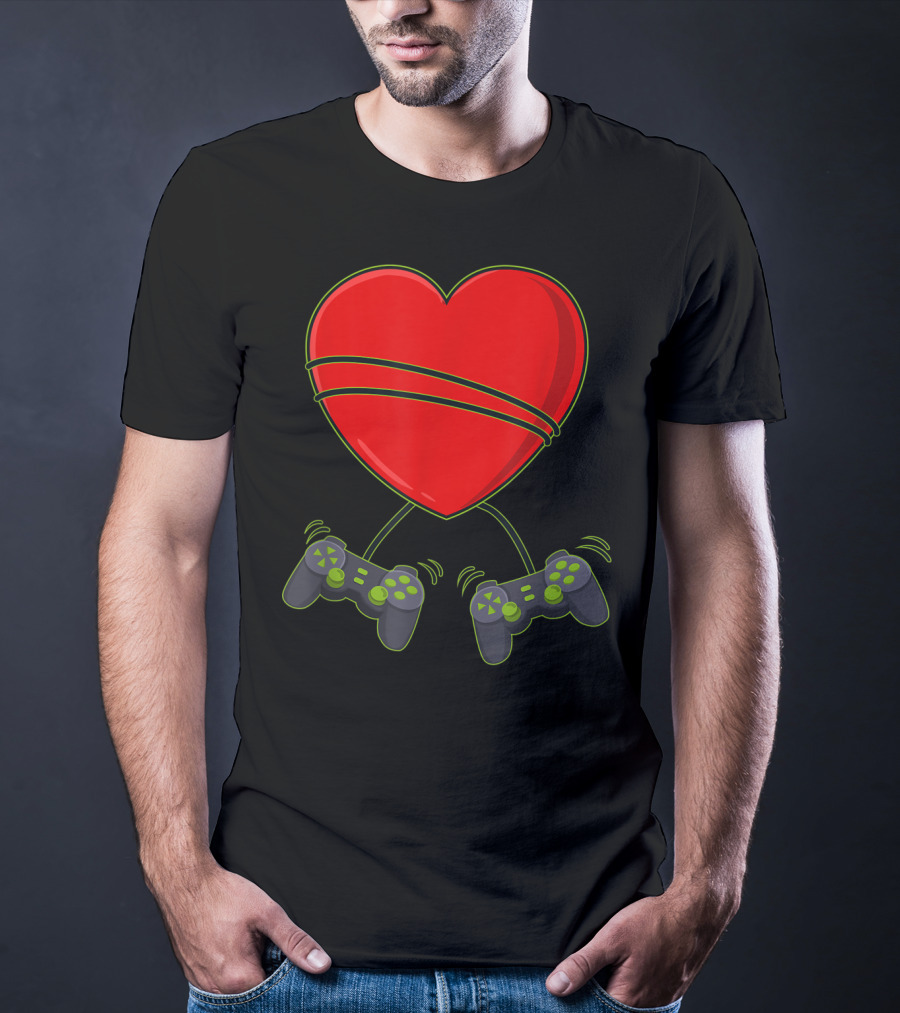 Video Gamer Heart Controllers Valentines Day Love T-Shirt