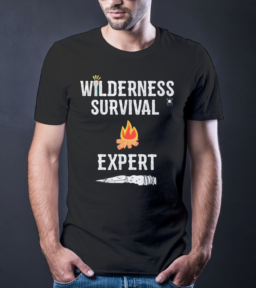 Wilderness Survival Expert Fire Torch And Spear Icons T-Shirt