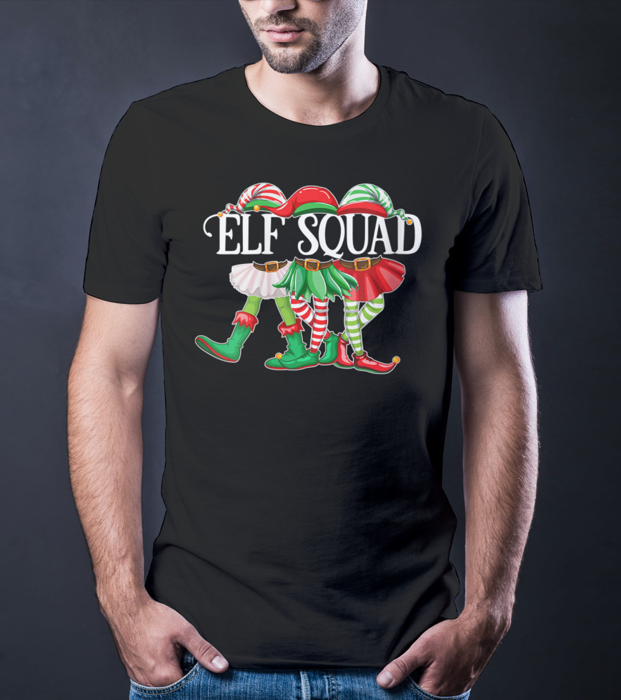 ELF SQUAD Christmas Elves In Festive Attire With Candy Cane Stripes T-Shirt
