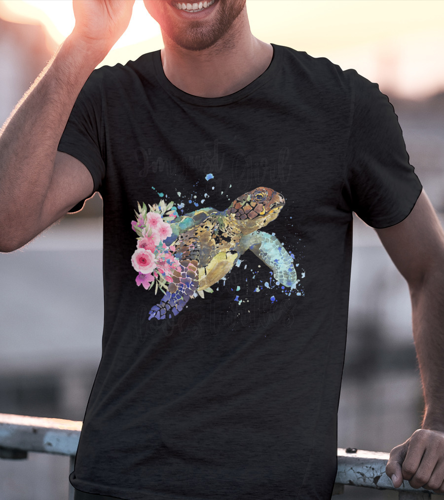 I'm Just A Girl Who Loves Turtles With Floral Turtle T-Shirt