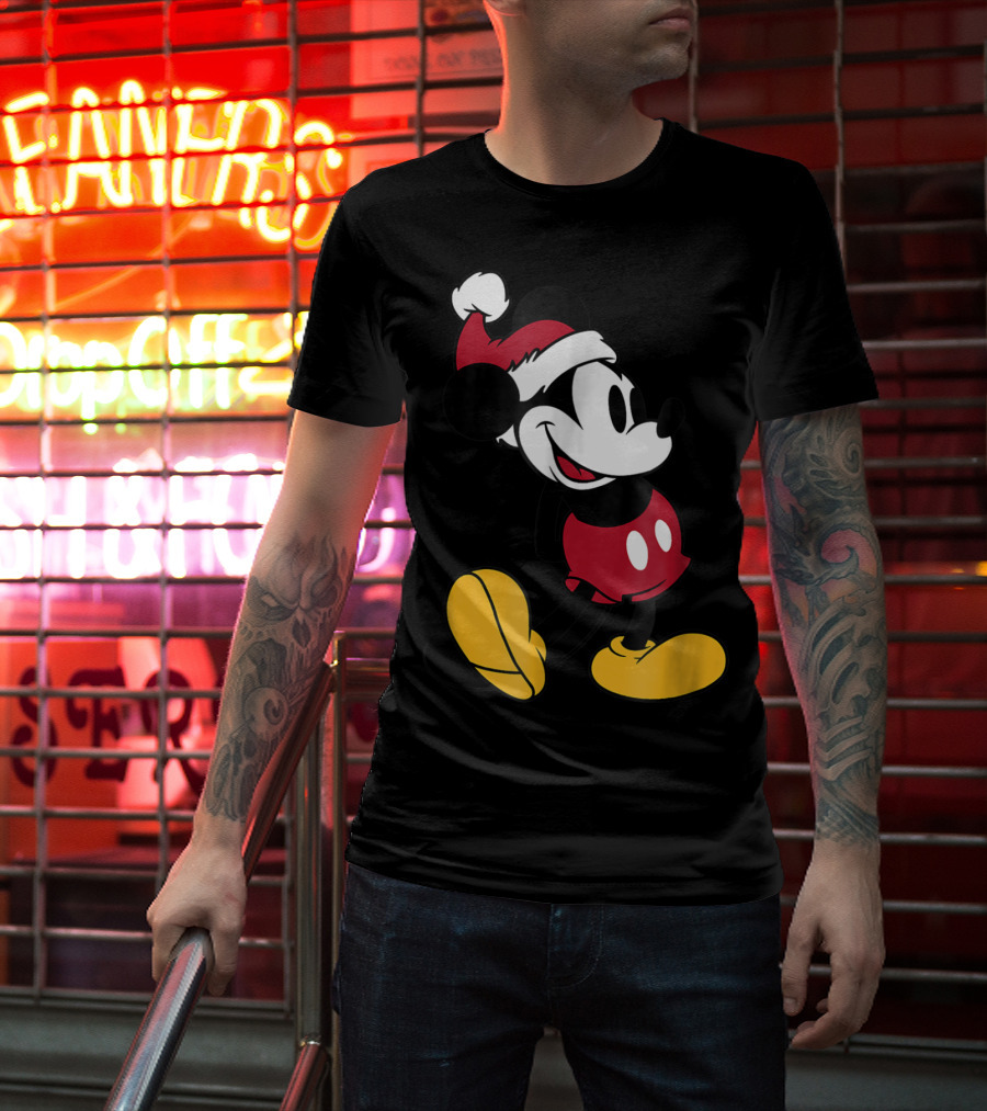 Disney Classic Mickey Mouse In Santa Hat T-Shirt