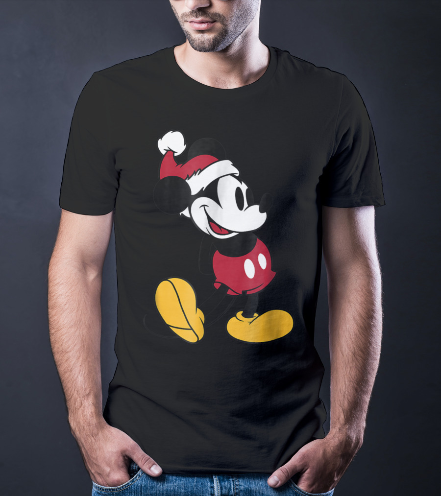 Disney Classic Mickey Mouse In Santa Hat T-Shirt