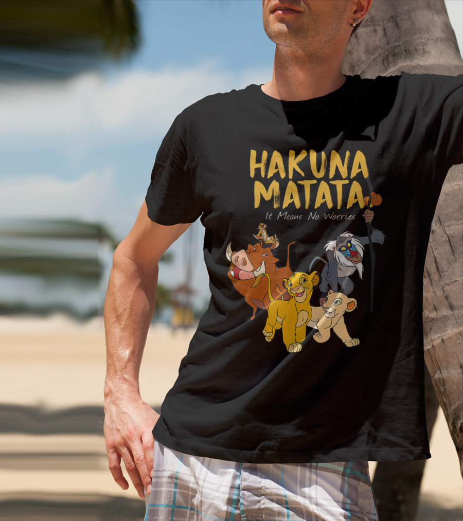 Hakuna Matata Disney Lion King It Means No Worries Characters Rafiki Simba Timon Pumbaa T-Shirt