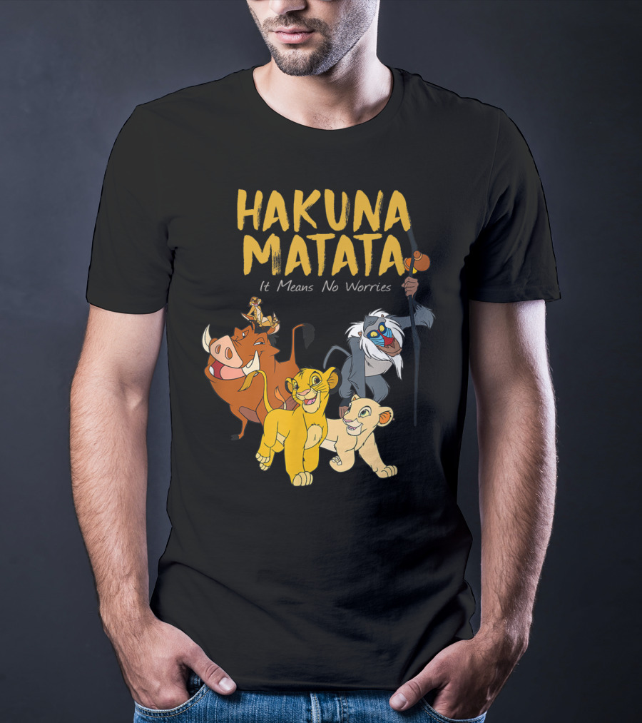 Hakuna Matata Disney Lion King It Means No Worries Characters Rafiki Simba Timon Pumbaa T-Shirt