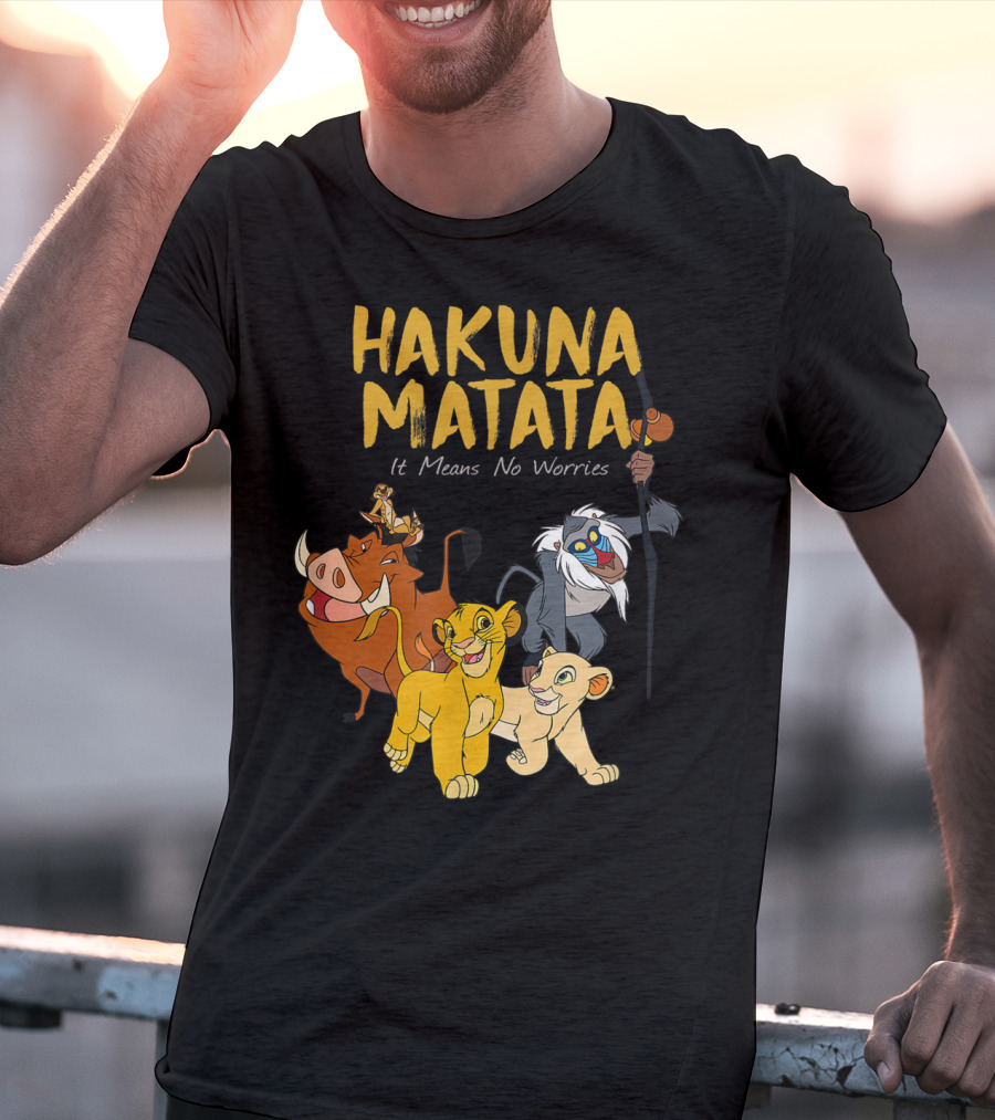 Hakuna Matata Disney Lion King It Means No Worries Characters Rafiki Simba Timon Pumbaa T-Shirt