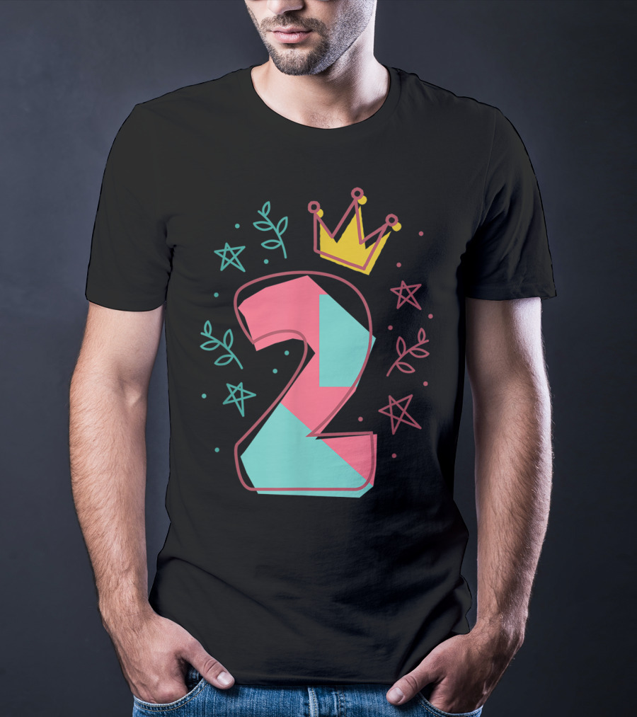 2Nd Birthday Crown Stars Leaves T-Shirt