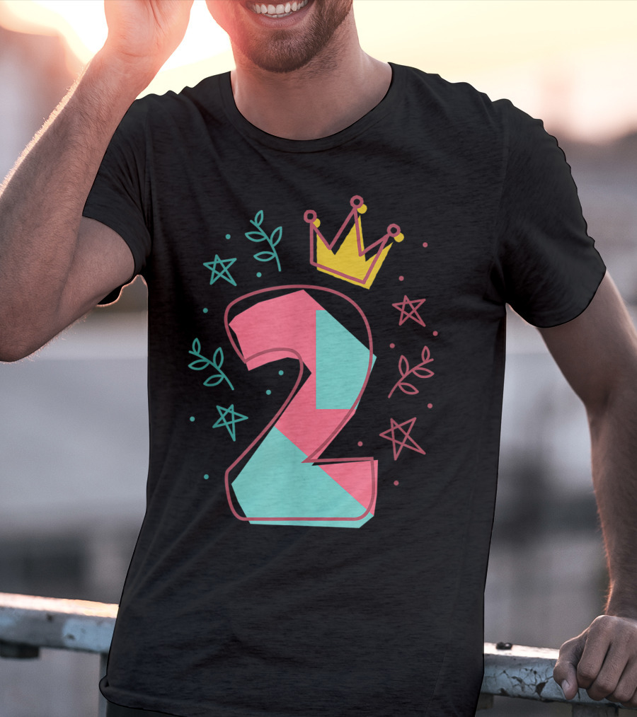 2Nd Birthday Crown Stars Leaves T-Shirt