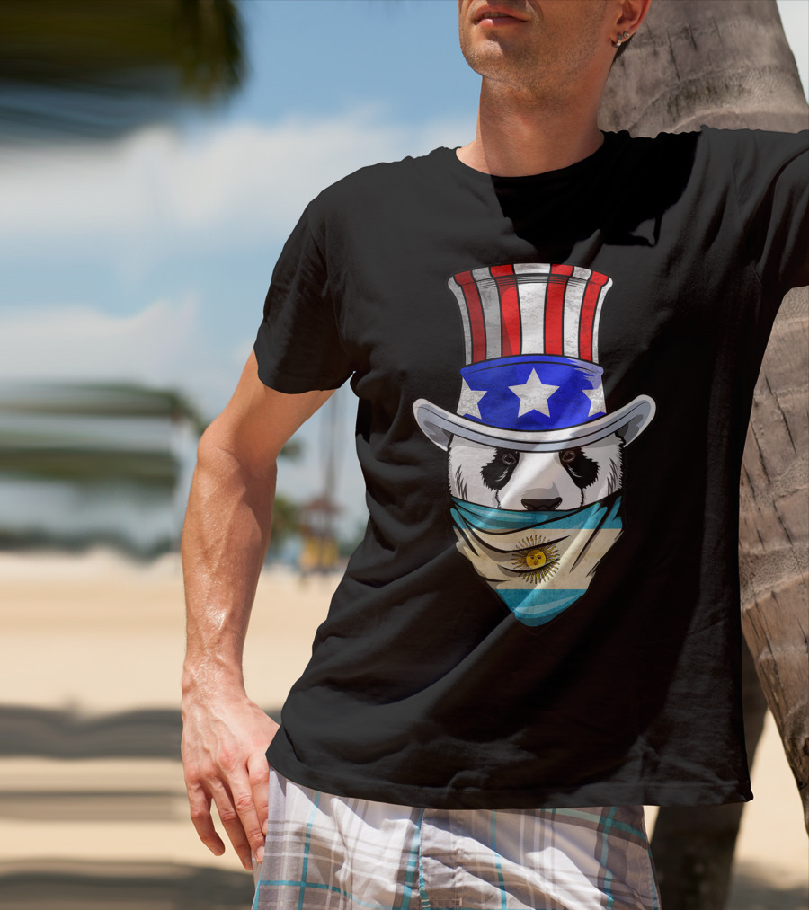 Argentinian Panda Bear In Argentina Bandana Flag With Uncle Sam Hat T-Shirt