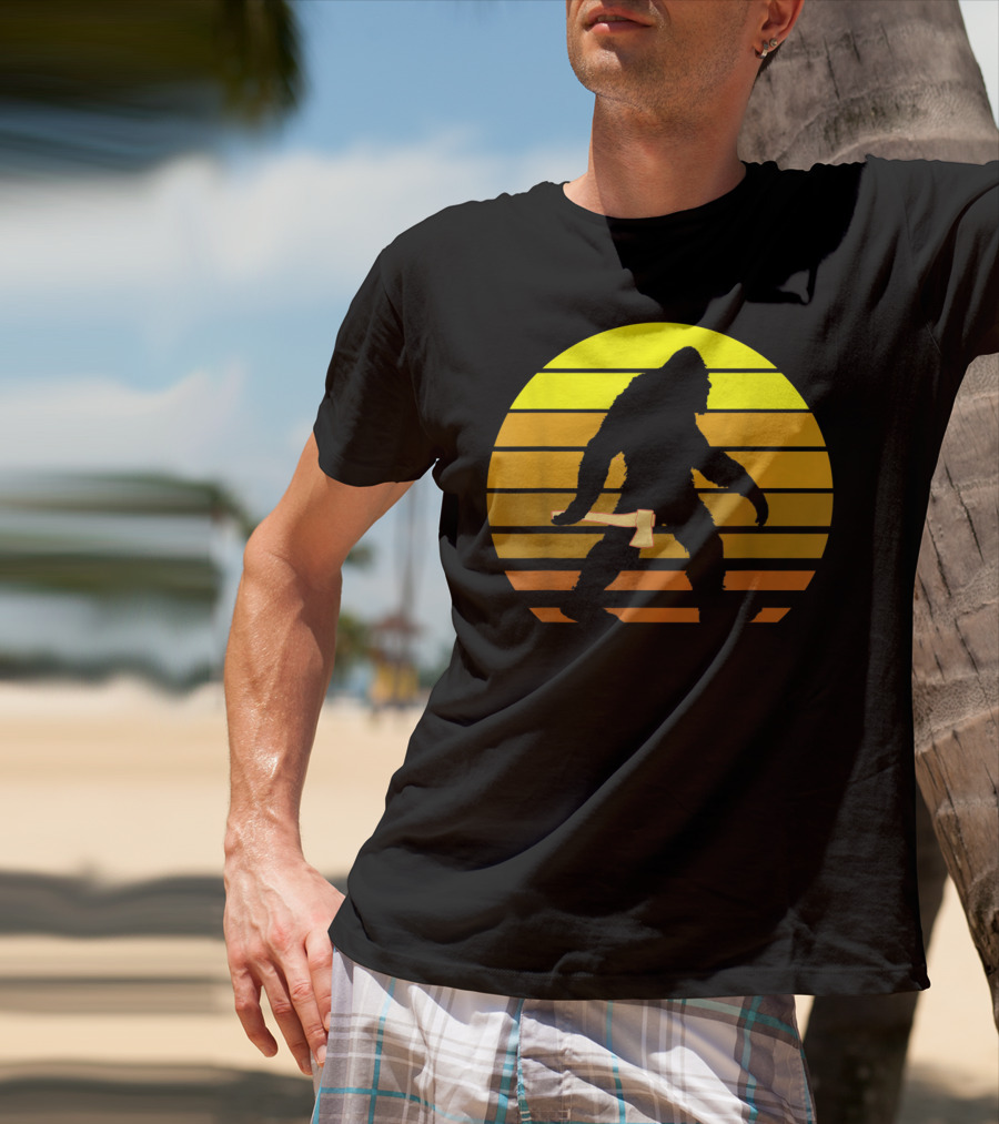 Big Foot Axe Thrower Father's Day Sunset T-Shirt