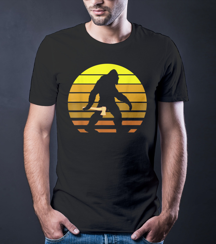Big Foot Axe Thrower Father's Day Sunset T-Shirt