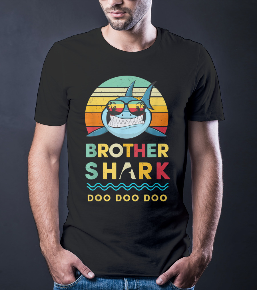 Brother Shark Doo Doo Doo Retro Kids For Toddlers And Boy T-Shirt