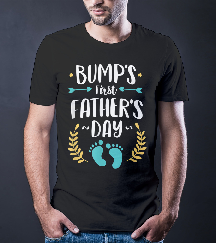 Bump's First Father's Day Baby Footprints Arrows And Stars T-Shirt