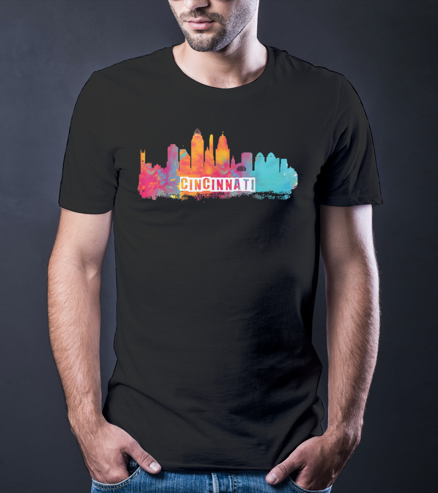 Cincinnati Ohio Watercolor Skyline Cincinnati State Pride T-Shirt