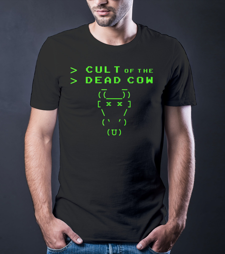 Cult Of The Dead Cow ASCII Art Green Text T-Shirt