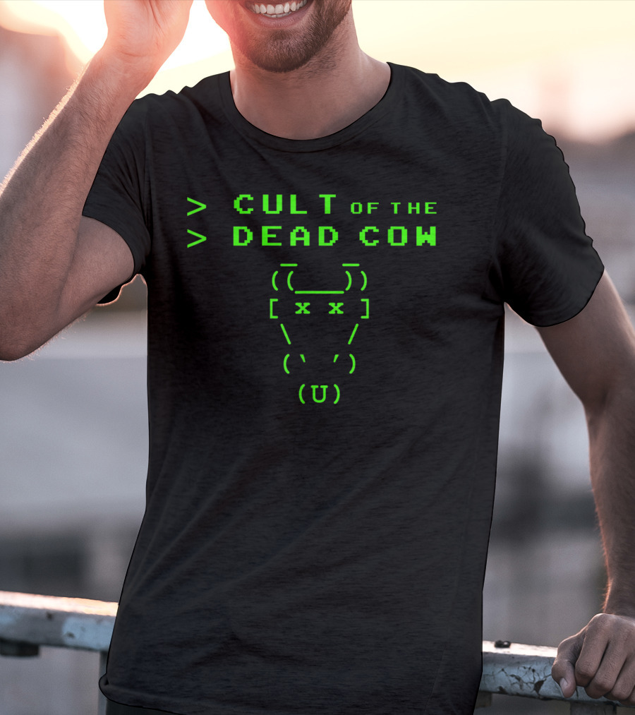 Cult Of The Dead Cow ASCII Art Green Text T-Shirt