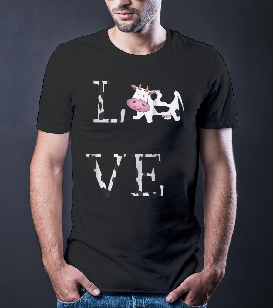 Cow Print LOVE With Cute Cow Face T-Shirt