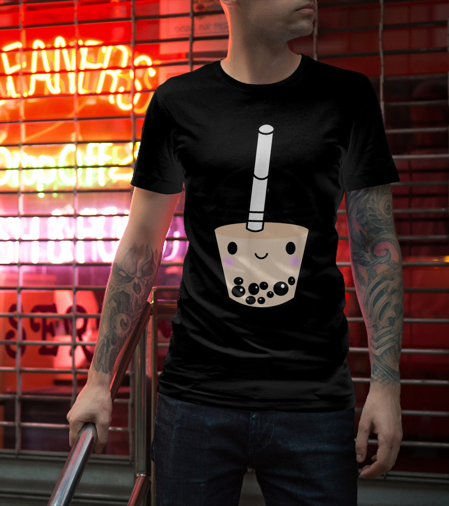 Cute Kawaii Boba Milk Tea Lover With Smiling Bubble Face T-Shirt