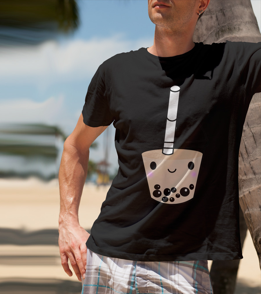 Cute Kawaii Boba Milk Tea Lover With Smiling Bubble Face T-Shirt