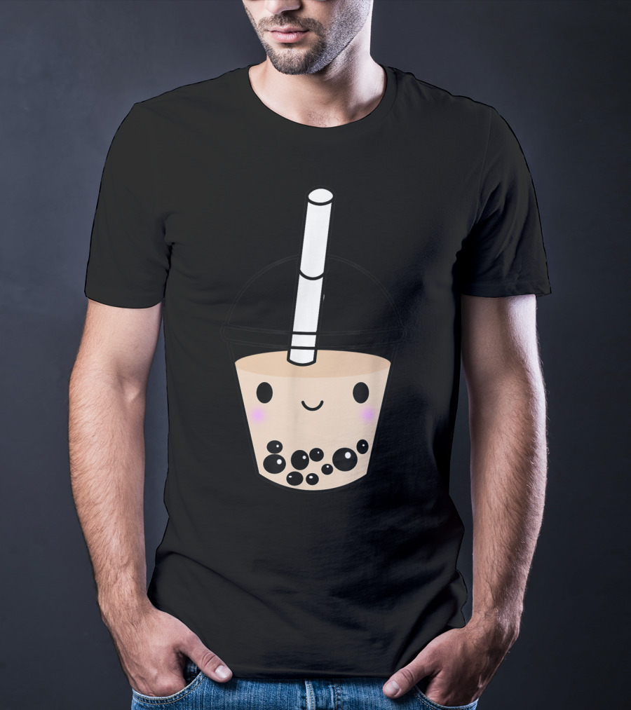 Cute Kawaii Boba Milk Tea Lover With Smiling Bubble Face T-Shirt
