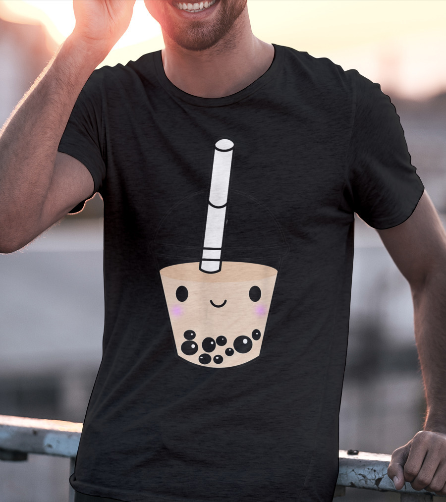 Cute Kawaii Boba Milk Tea Lover With Smiling Bubble Face T-Shirt