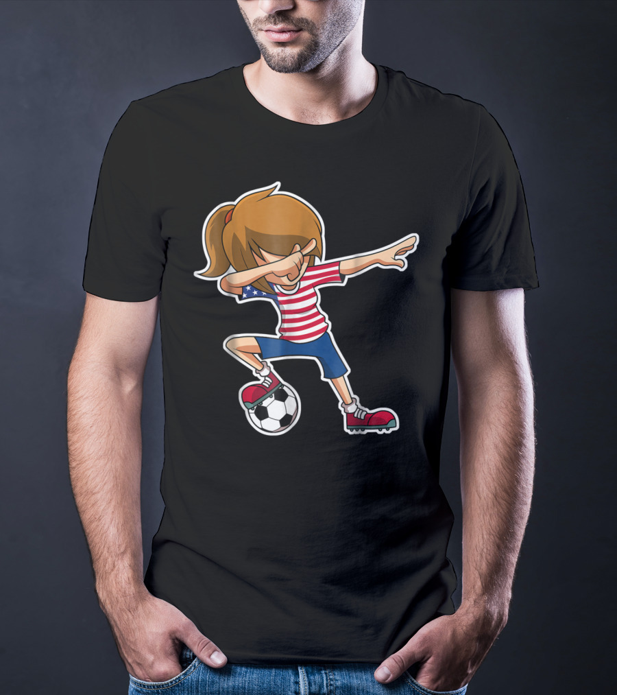 USA Soccer Girl Dabbing Pose With American Flag Jersey T-Shirt