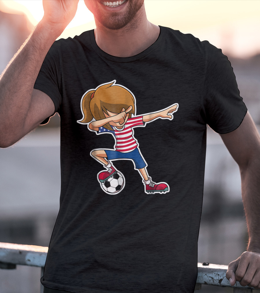 USA Soccer Girl Dabbing Pose With American Flag Jersey T-Shirt