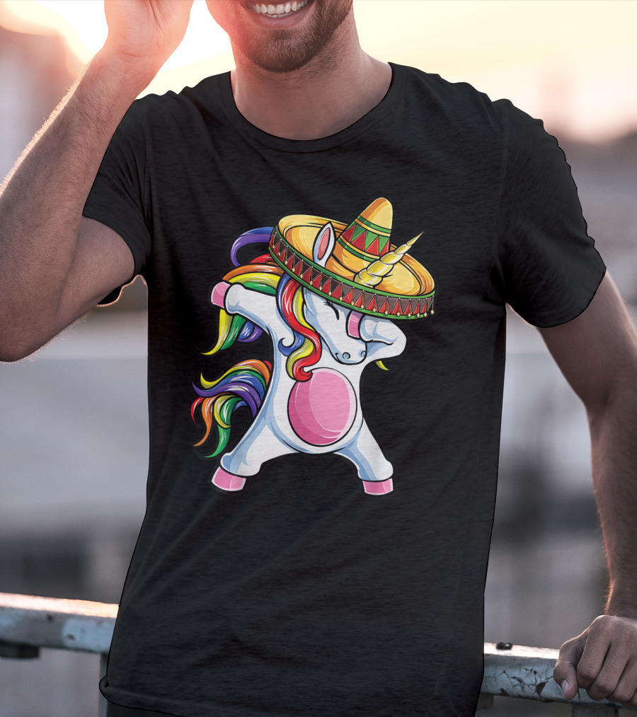 Dabbing Unicorn With Sombrero Cinco De Mayo T-Shirt