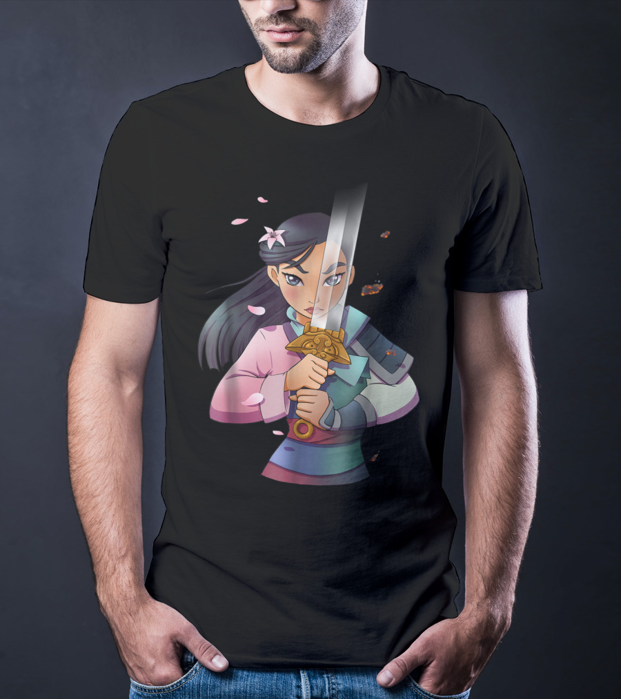 Disney Mulan Anime Half Girl Half Warrior Sword Blossoms T-Shirt