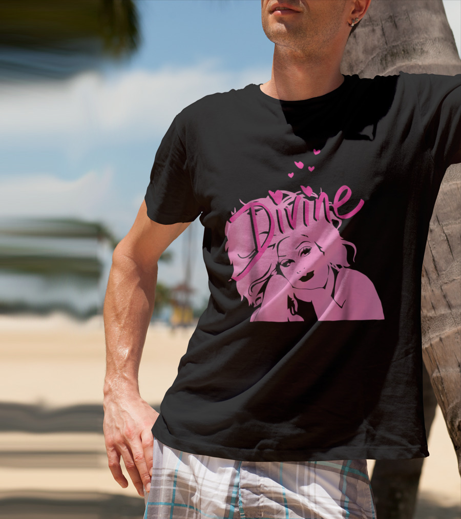 DIVINE John Waters Female Trouble Pink Portrait With Hearts T-Shirt