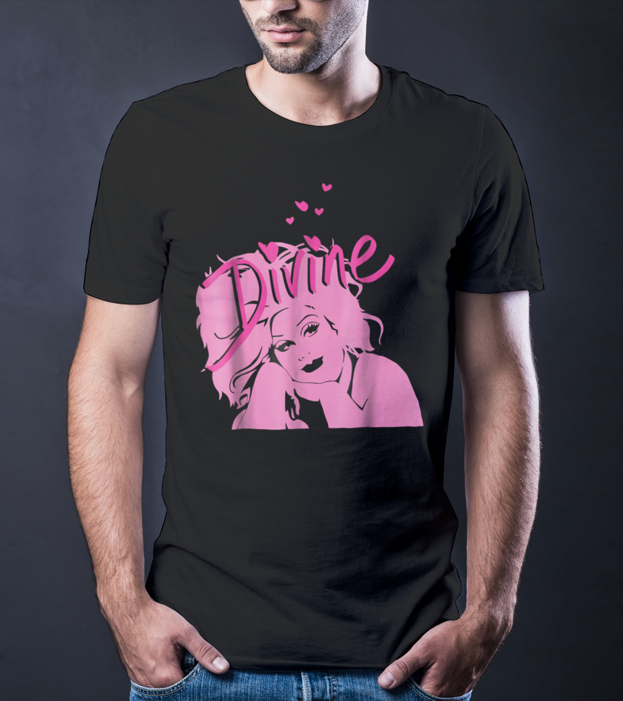 DIVINE John Waters Female Trouble Pink Portrait With Hearts T-Shirt