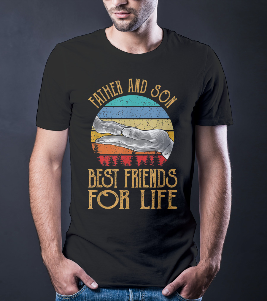 Father And Son Best Friends For Life Vintage Hands Retro Stripes T-Shirt
