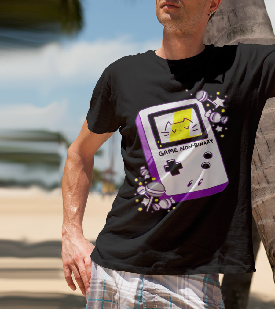 GAME NON BINARY Handheld Console With Cat And Stars T-Shirt