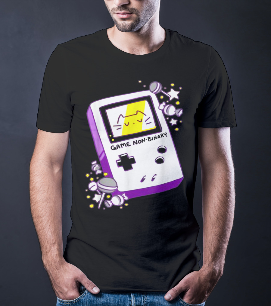 GAME NON BINARY Handheld Console With Cat And Stars T-Shirt