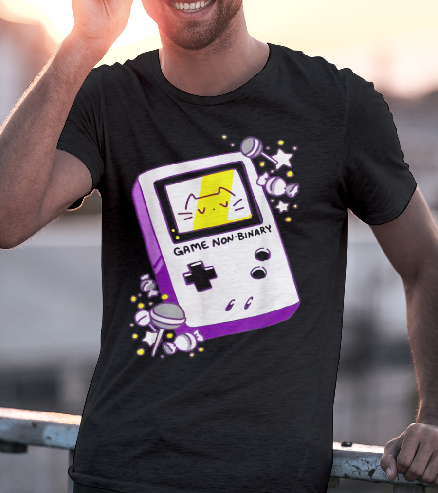 GAME NON BINARY Handheld Console With Cat And Stars T-Shirt