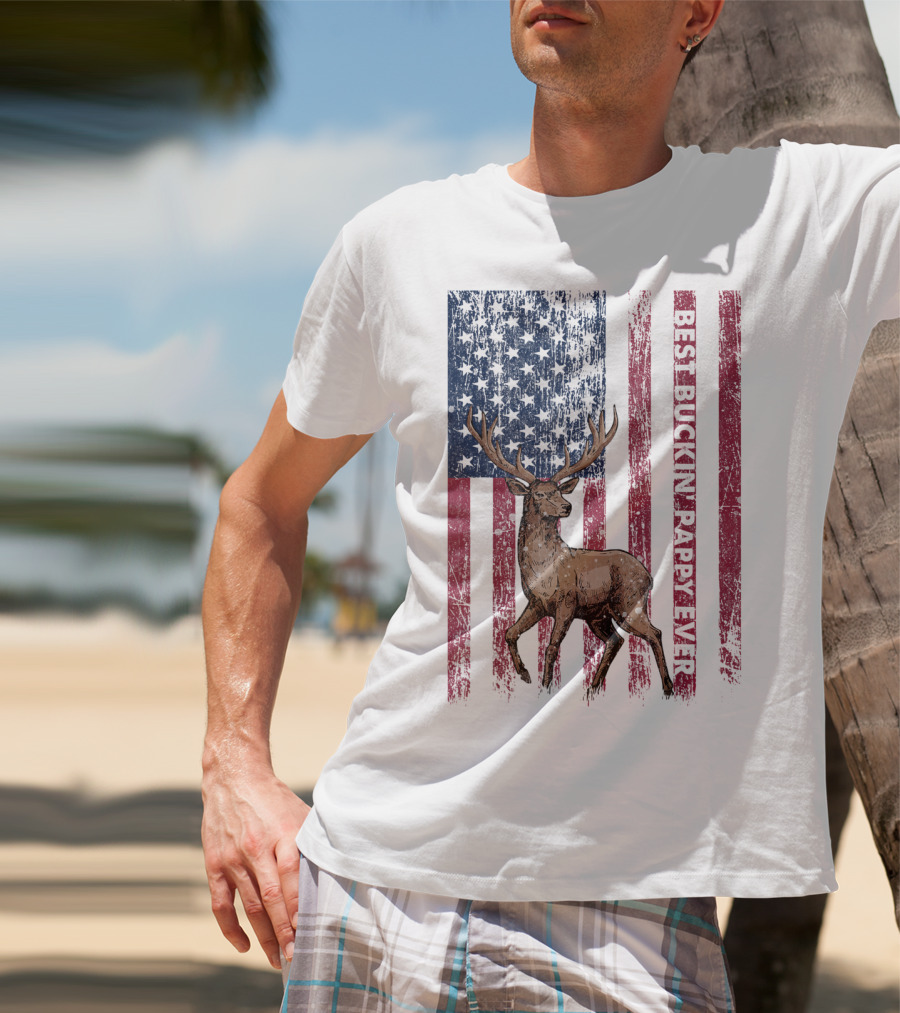 Best Buckin' Pappy Ever US Flag Deer Hunting T-Shirt