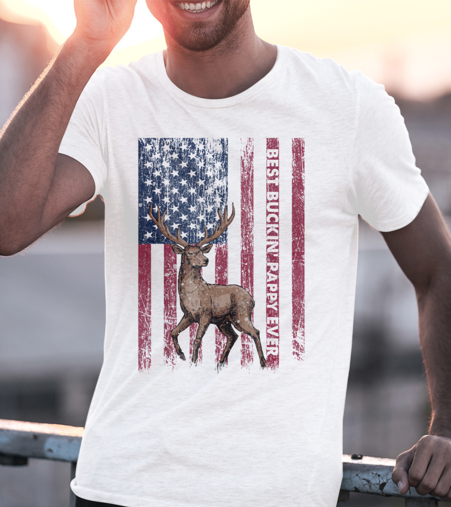 Best Buckin' Pappy Ever US Flag Deer Hunting T-Shirt