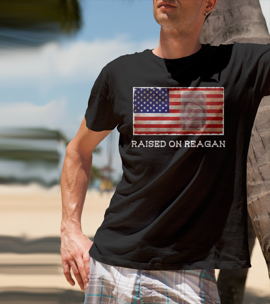 Raised On Reagan American Flag T-Shirt