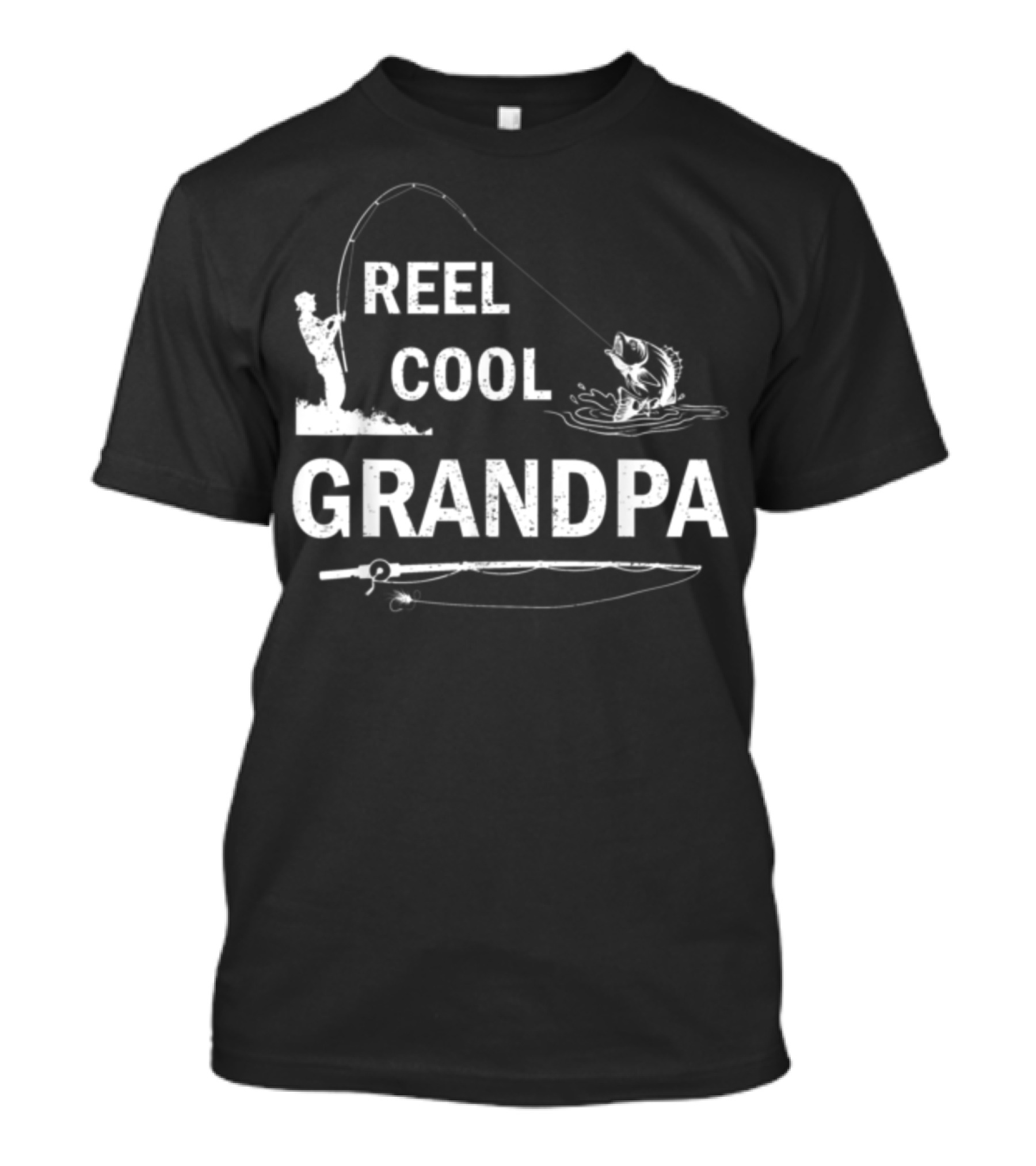 Reel Cool Grandpa Fishing Silhouette With Rod And Fish T-Shirt